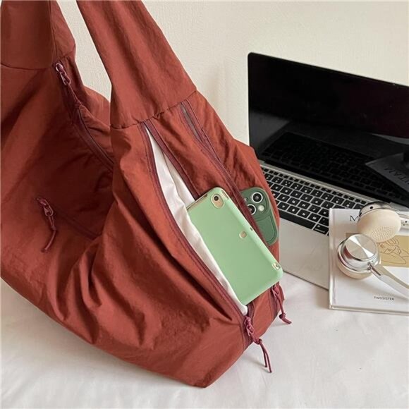 Women Solid Color Slouchy Tote Bag Large Capacity Shoulder Purse Versatile - Picture 7 of 8